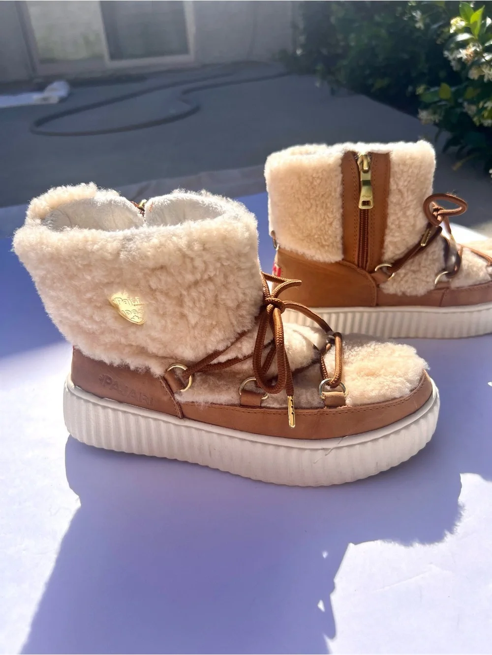 Pajar CANADA Ceria Sneaker Boot - Sherling Lined Bootie - in Cream & Tan Fur